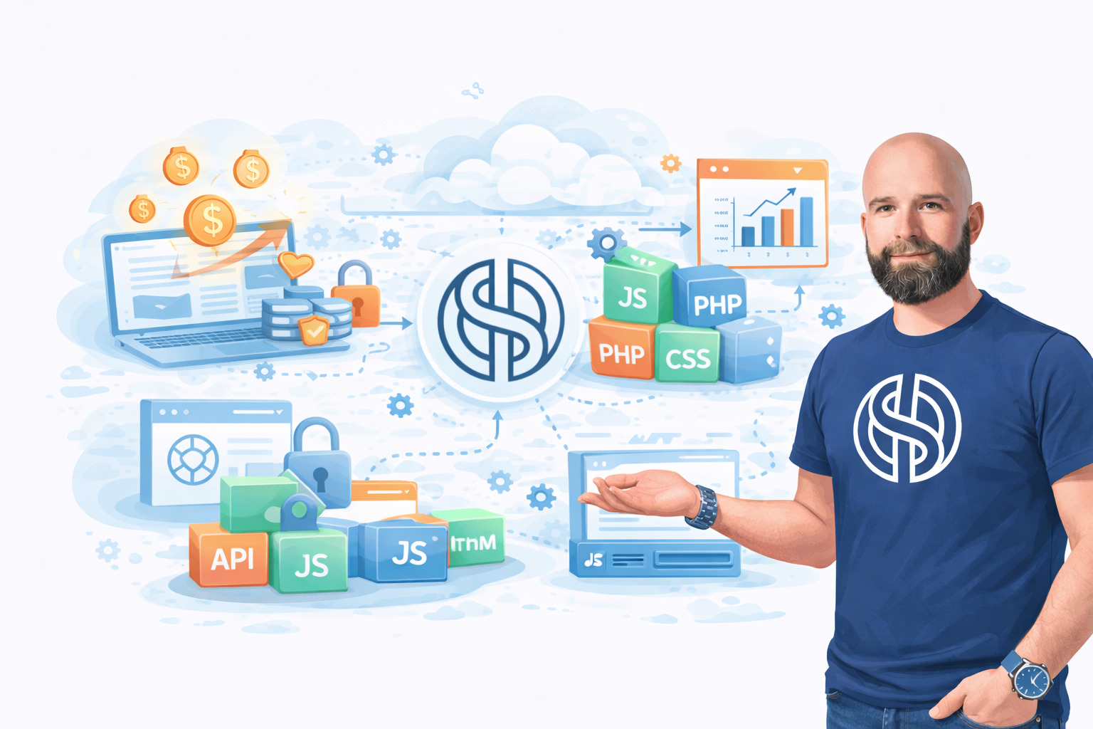 Ilustracja usług Informatyk Od Stron: strony WWW, WordPress i aplikacje webowe